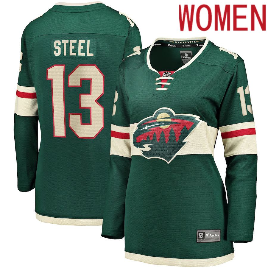 Women Minnesota Wild 13 Sam Steel Fanatics Branded Green Home Breakaway Player NHL Jersey